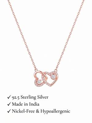 925 Sterling Silver Interlocking Rose Gold Heart Pendant Necklace Set  for Women 5
