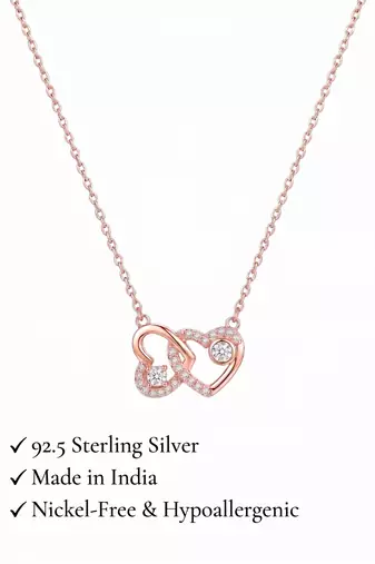 925 Sterling Silver Interlocking Rose Gold Heart Pendant Necklace Set  for Women