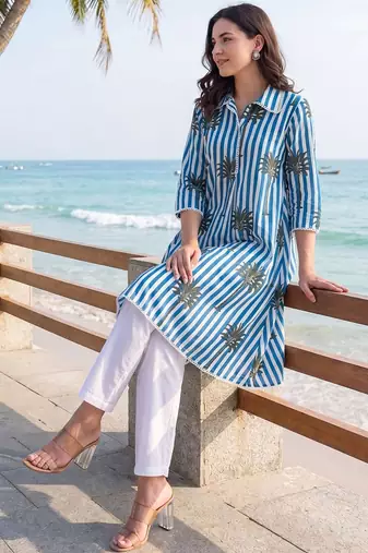 Women Printed Regular Pure Cotton Kurta with Trousers