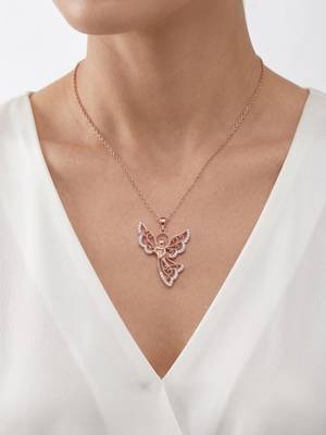 925 Sterling Silver Rose Gold  Angel Pendant Necklace  Set for Women 1