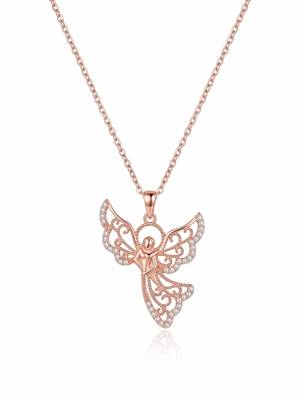 925 Sterling Silver Rose Gold  Angel Pendant Necklace  Set for Women 2