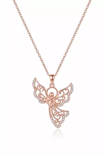 925 Sterling Silver Rose Gold  Angel Pendant Necklace  Set for Women