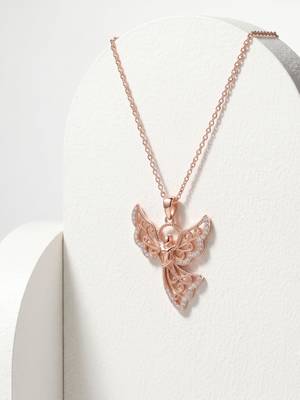 925 Sterling Silver Rose Gold  Angel Pendant Necklace  Set for Women 3