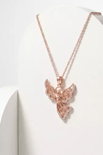 925 Sterling Silver Rose Gold  Angel Pendant Necklace  Set for Women