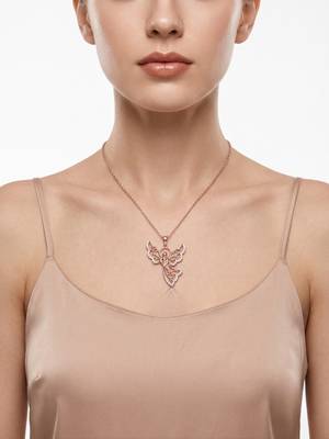 925 Sterling Silver Rose Gold  Angel Pendant Necklace  Set for Women 4