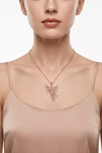 925 Sterling Silver Rose Gold  Angel Pendant Necklace  Set for Women