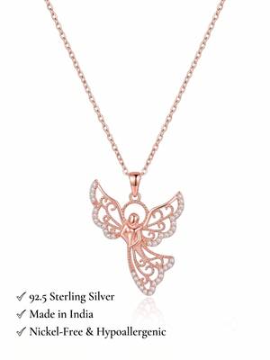 925 Sterling Silver Rose Gold  Angel Pendant Necklace  Set for Women 5
