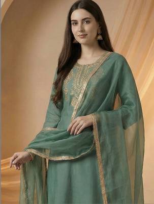 Women Ethnic Motifs Embroidered Regular Kurta with Trousers & With Dupatta 2