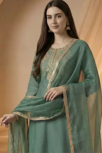 Women Ethnic Motifs Embroidered Regular Kurta with Trousers & With Dupatta