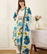 Women Floral Printed Regular Pure Cotton Kurta with Trousers & With Dupatta