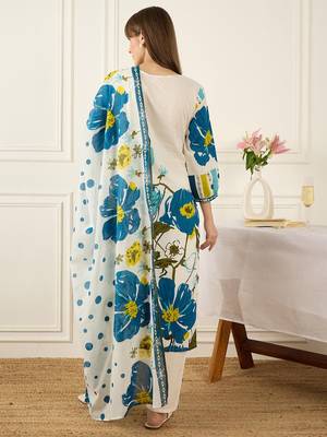 Women Floral Printed Regular Pure Cotton Kurta with Trousers & With Dupatta 6