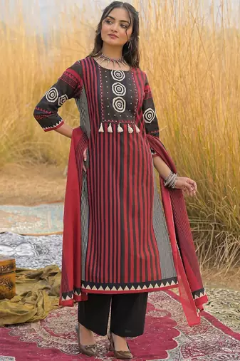 Women Ethnic Motifs Printed Regular Pure Cotton Kurta with Trousers & With Dupatta