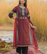 Women Ethnic Motifs Printed Regular Pure Cotton Kurta with Trousers & With Dupatta