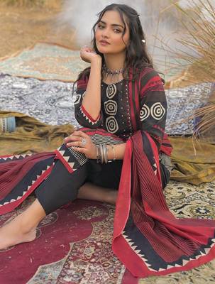 Women Ethnic Motifs Printed Regular Pure Cotton Kurta with Trousers & With Dupatta 4