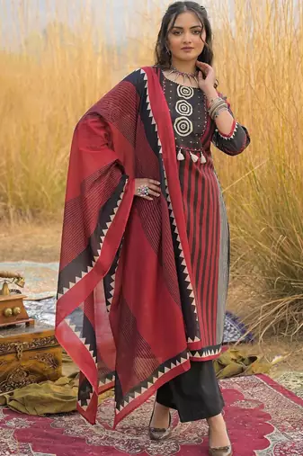 Women Ethnic Motifs Printed Regular Pure Cotton Kurta with Trousers & With Dupatta