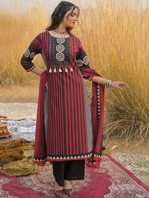 Women Ethnic Motifs Printed Regular Pure Cotton Kurta with Trousers & With Dupatta 6