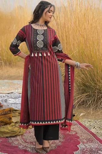 Women Ethnic Motifs Printed Regular Pure Cotton Kurta with Trousers & With Dupatta