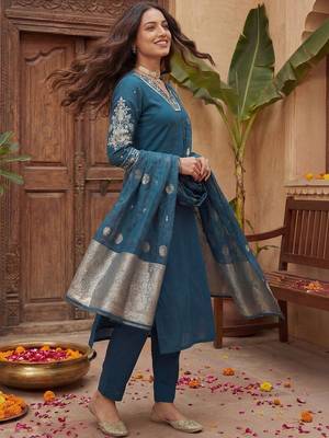 Women Ethnic Motifs Embroidered Regular Kurta with Trousers & With Dupatta 3
