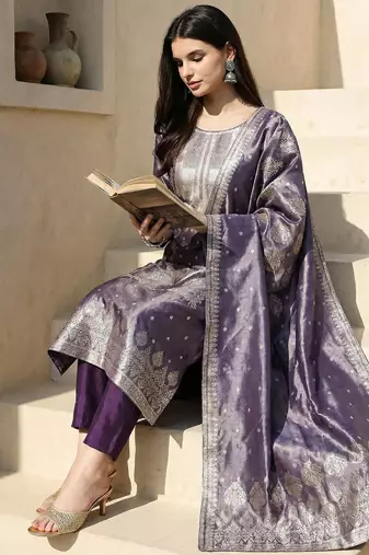 Women Ethnic Motifs Regular Kurta with Trousers & With Dupatta