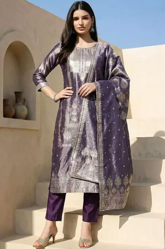 Women Ethnic Motifs Regular Kurta with Trousers & With Dupatta