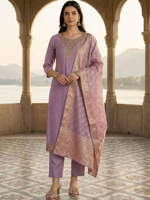 Women Ethnic Motifs Embroidered Regular Thread Work Kurta with Trousers & With Dupatta 1