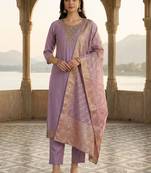 Women Ethnic Motifs Embroidered Regular Thread Work Kurta with Trousers & With Dupatta