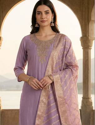 Women Ethnic Motifs Embroidered Regular Thread Work Kurta with Trousers & With Dupatta 2