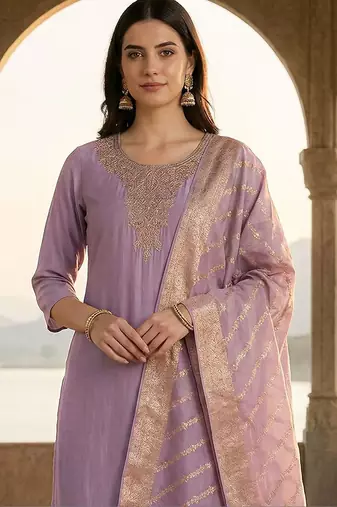 Women Ethnic Motifs Embroidered Regular Thread Work Kurta with Trousers & With Dupatta