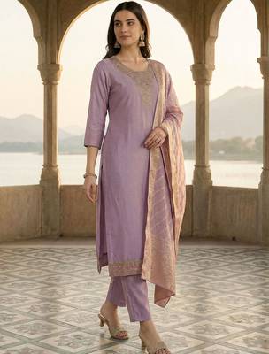 Women Ethnic Motifs Embroidered Regular Thread Work Kurta with Trousers & With Dupatta 3
