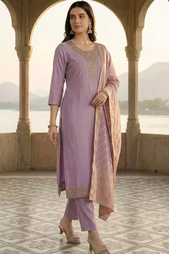 Women Ethnic Motifs Embroidered Regular Thread Work Kurta with Trousers & With Dupatta
