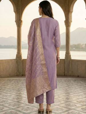 Women Ethnic Motifs Embroidered Regular Thread Work Kurta with Trousers & With Dupatta 4