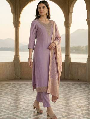 Women Ethnic Motifs Embroidered Regular Thread Work Kurta with Trousers & With Dupatta 1