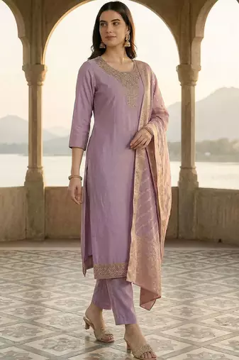 Women Ethnic Motifs Embroidered Regular Thread Work Kurta with Trousers & With Dupatta