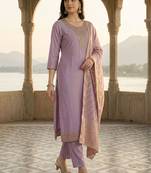 Women Ethnic Motifs Embroidered Regular Thread Work Kurta with Trousers & With Dupatta