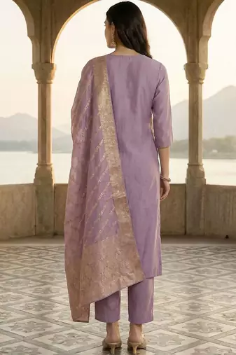 Women Ethnic Motifs Embroidered Regular Thread Work Kurta with Trousers & With Dupatta