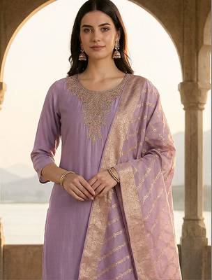 Women Ethnic Motifs Embroidered Regular Thread Work Kurta with Trousers & With Dupatta 4