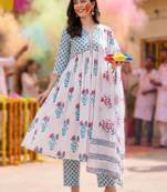 Women Floral Printed Cotton A-Line Kurta with Trousers & Dupatta