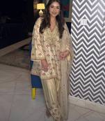 Ivory chiffon satin embroidered kurta palazzo set with dupatta