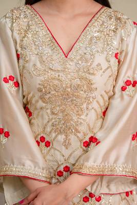 Ivory chiffon satin embroidered kurta palazzo set with dupatta 3