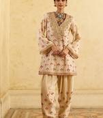 Ivory chiffon satin embroidered kurta palazzo set with dupatta