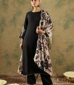 Round Neck Straight Kurta With Trousers & Dupatta
