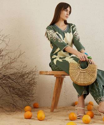 Women Floral Printed Regular Sequinned Kurta with Salwar 1