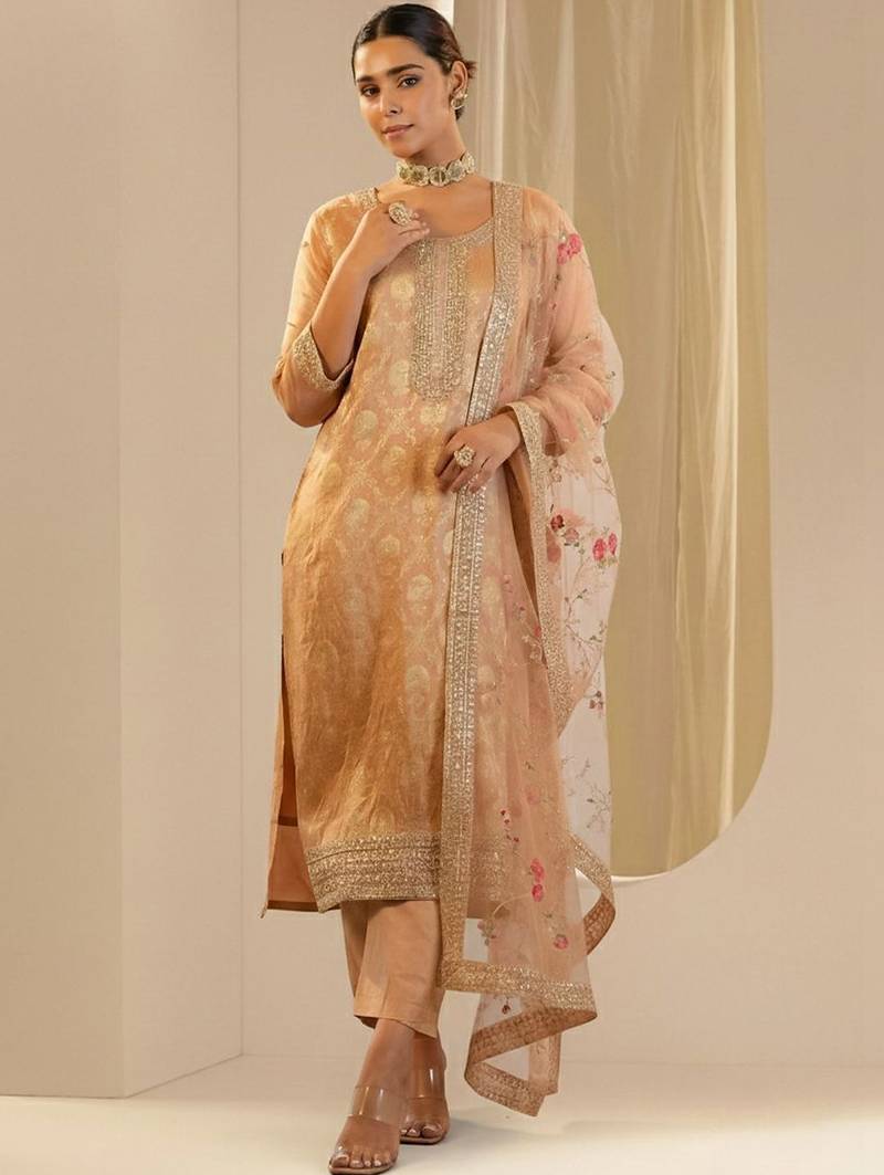 Women Ethnic Motifs Embroidered Regular Thread Work Kurta with Trousers & With Dupatta