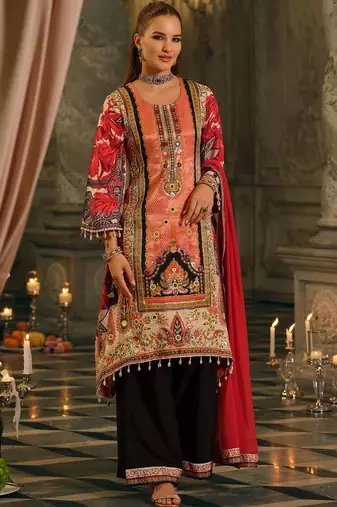 Women Ethnic Motifs Printed Regular Mirror Work Kurta with Palazzos & With Dupatta