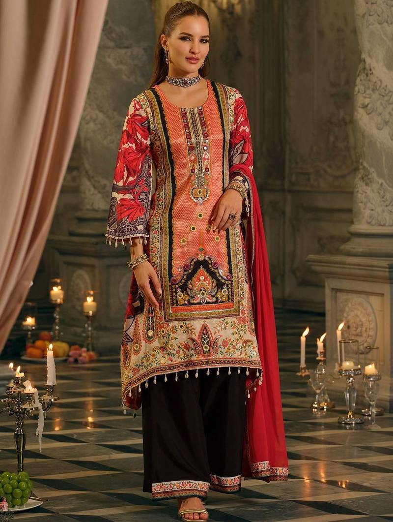 Women Ethnic Motifs Printed Regular Mirror Work Kurta with Palazzos & With Dupatta