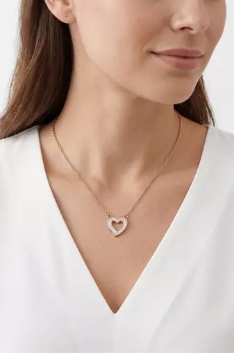 925 Sterling Silver Rose Gold  Open Heart Pendant Necklace  Set for Women
