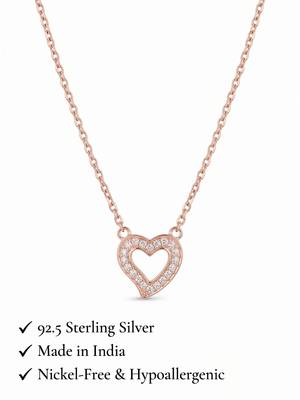 925 Sterling Silver Rose Gold  Open Heart Pendant Necklace  Set for Women 2