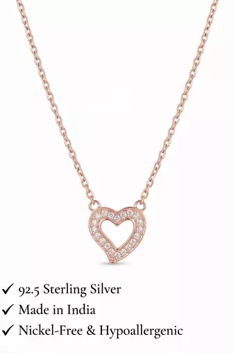 925 Sterling Silver Rose Gold  Open Heart Pendant Necklace  Set for Women