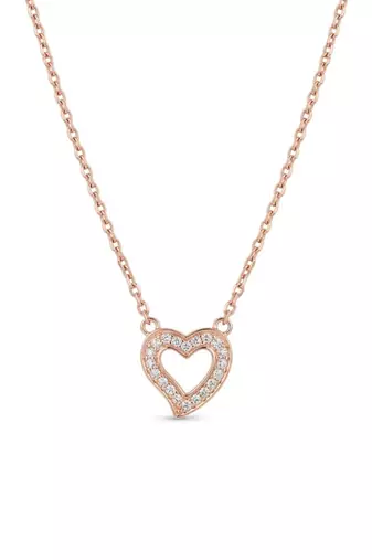 925 Sterling Silver Rose Gold  Open Heart Pendant Necklace  Set for Women
