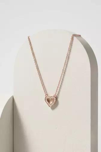 925 Sterling Silver Rose Gold  Open Heart Pendant Necklace  Set for Women